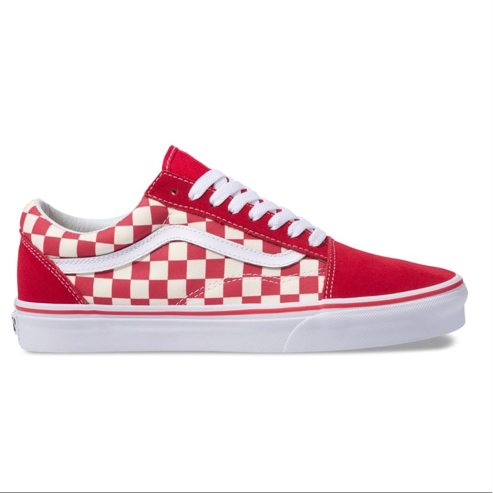 red old school checkerboard vans